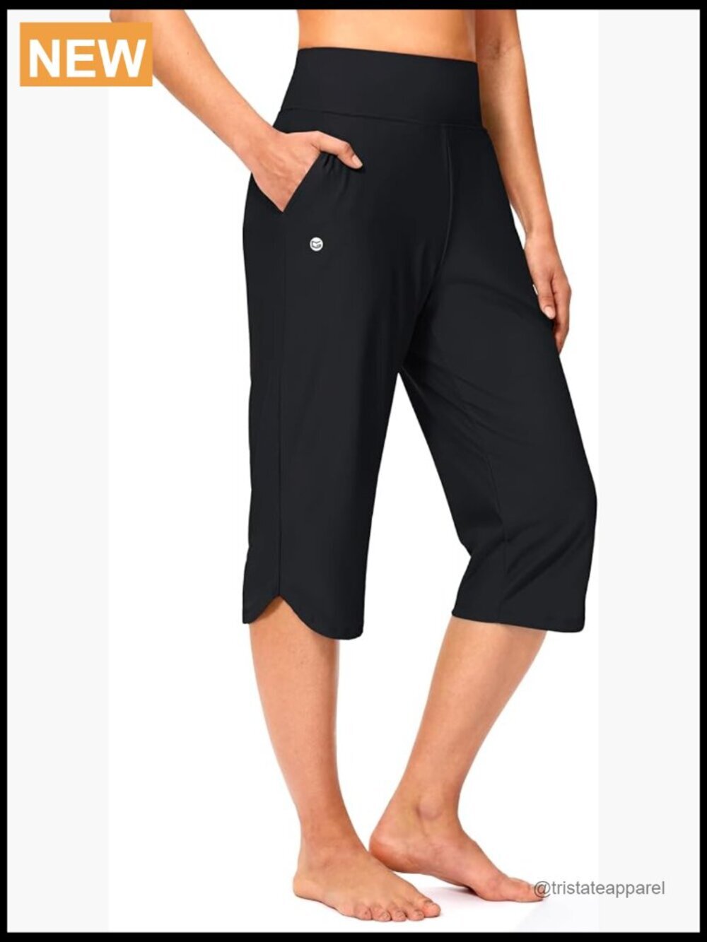 18" High Waisted Swim Capri Pants UPF 50+ with Pockets, No Liner